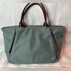 Small Blue/Green Banana Republic Handbag with Brown Leather straps